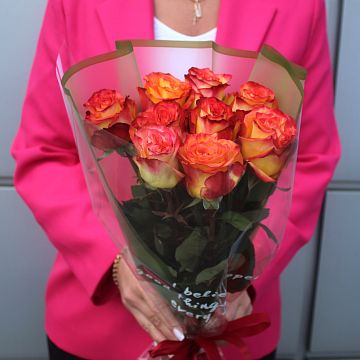 Букет 9 оранжевых роз Эквадор 50 см