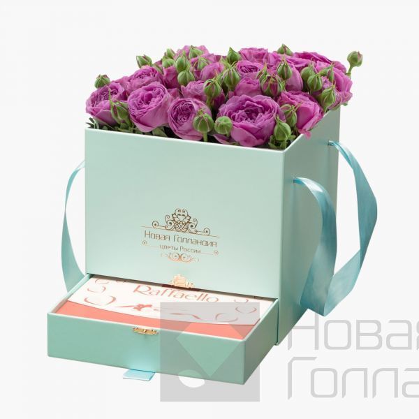 Тиффани коробка-шкатулка с розовой кустовой пионовидной розой №627